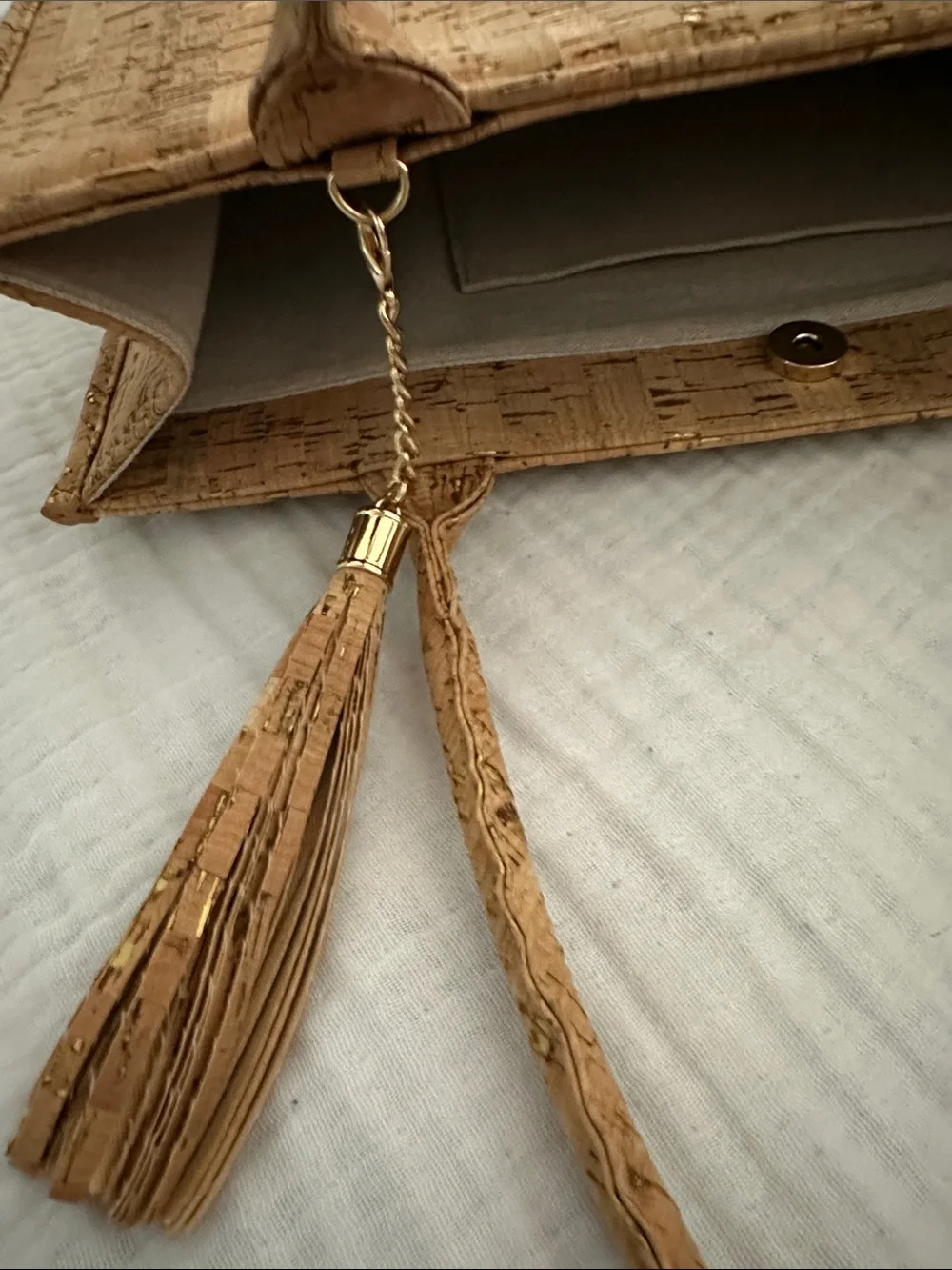 Cork Tote Bag with Gold Fleck Detail - Tan